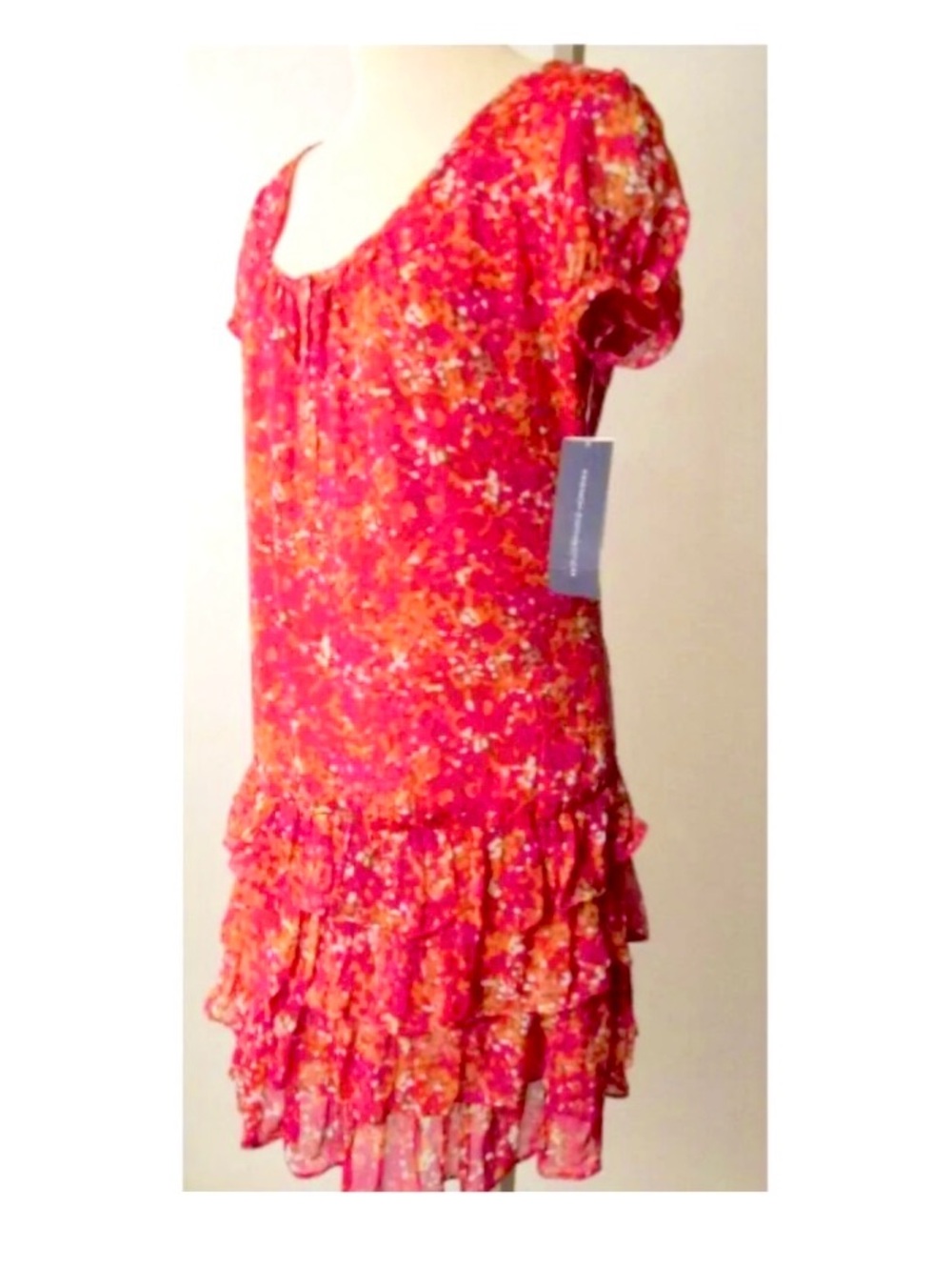 NWT French Connection Floral Ruffled Tiered Semi Sheer y2k 90s Miniskirt Dress